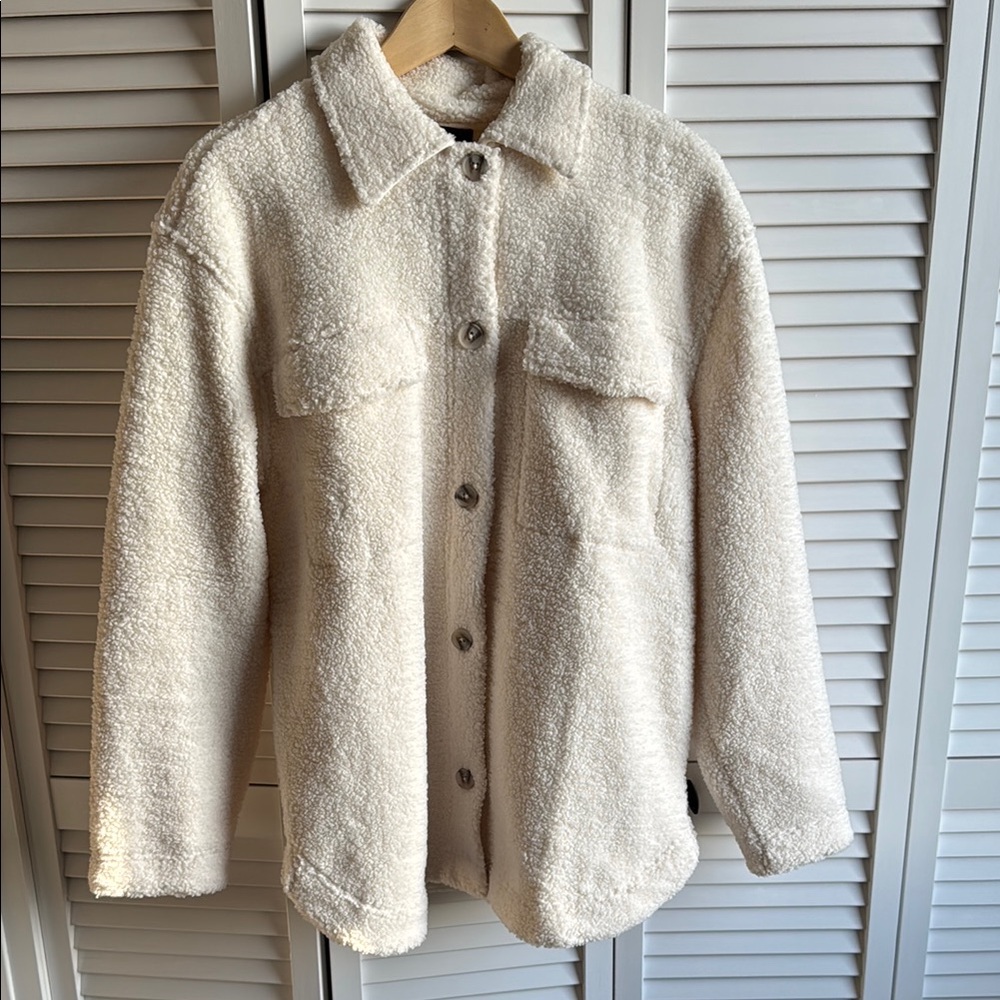 Banana Republic Women's Cream Sherpa Button-Up Jacket